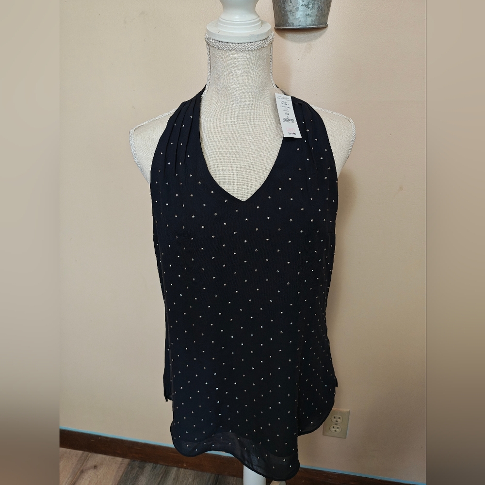 Black and White Halter Fitted Tank Top